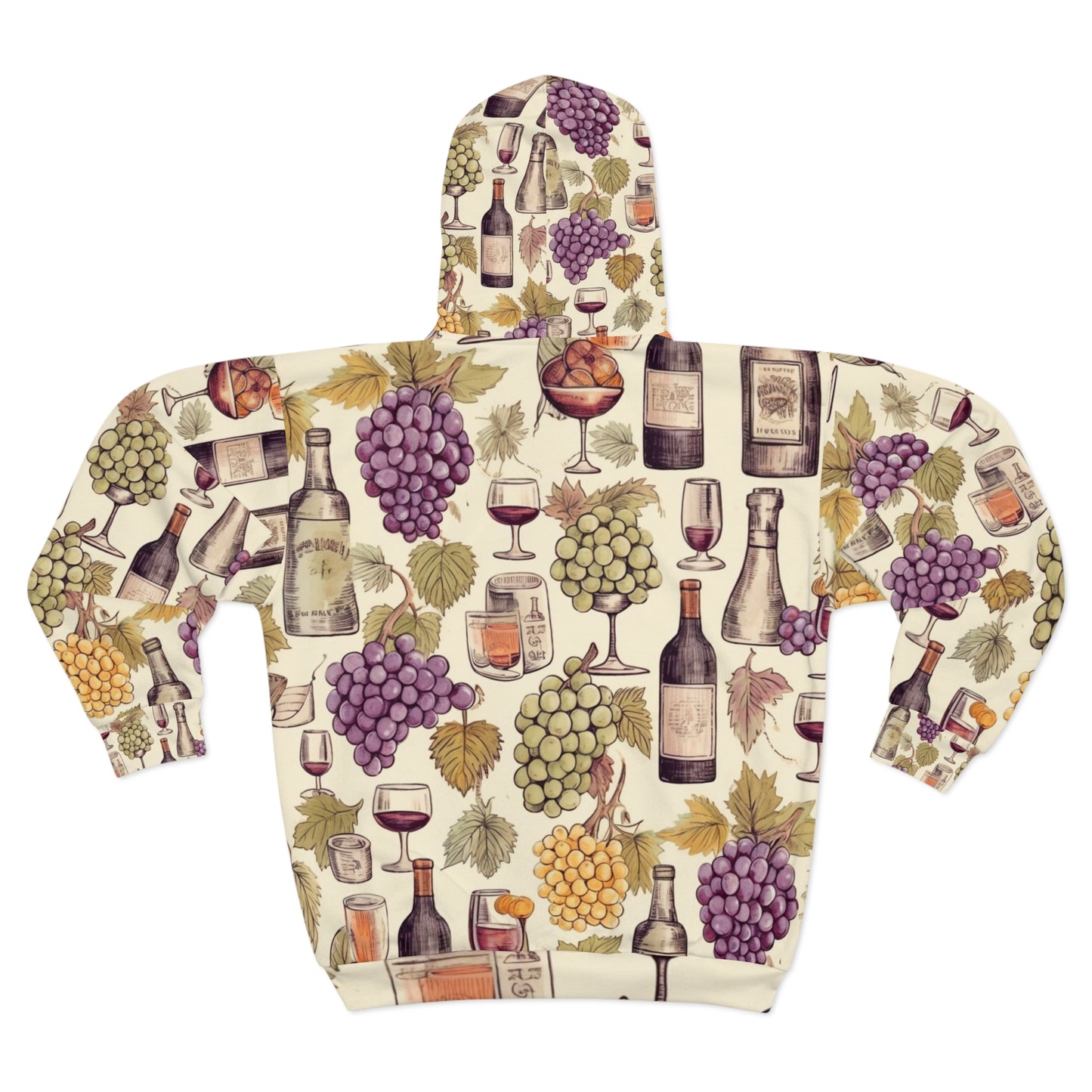 Wine Lovers Theme: Varieties of Wine, Grapes & Vineyards Design Unisex Zip Hoodie (AOP)