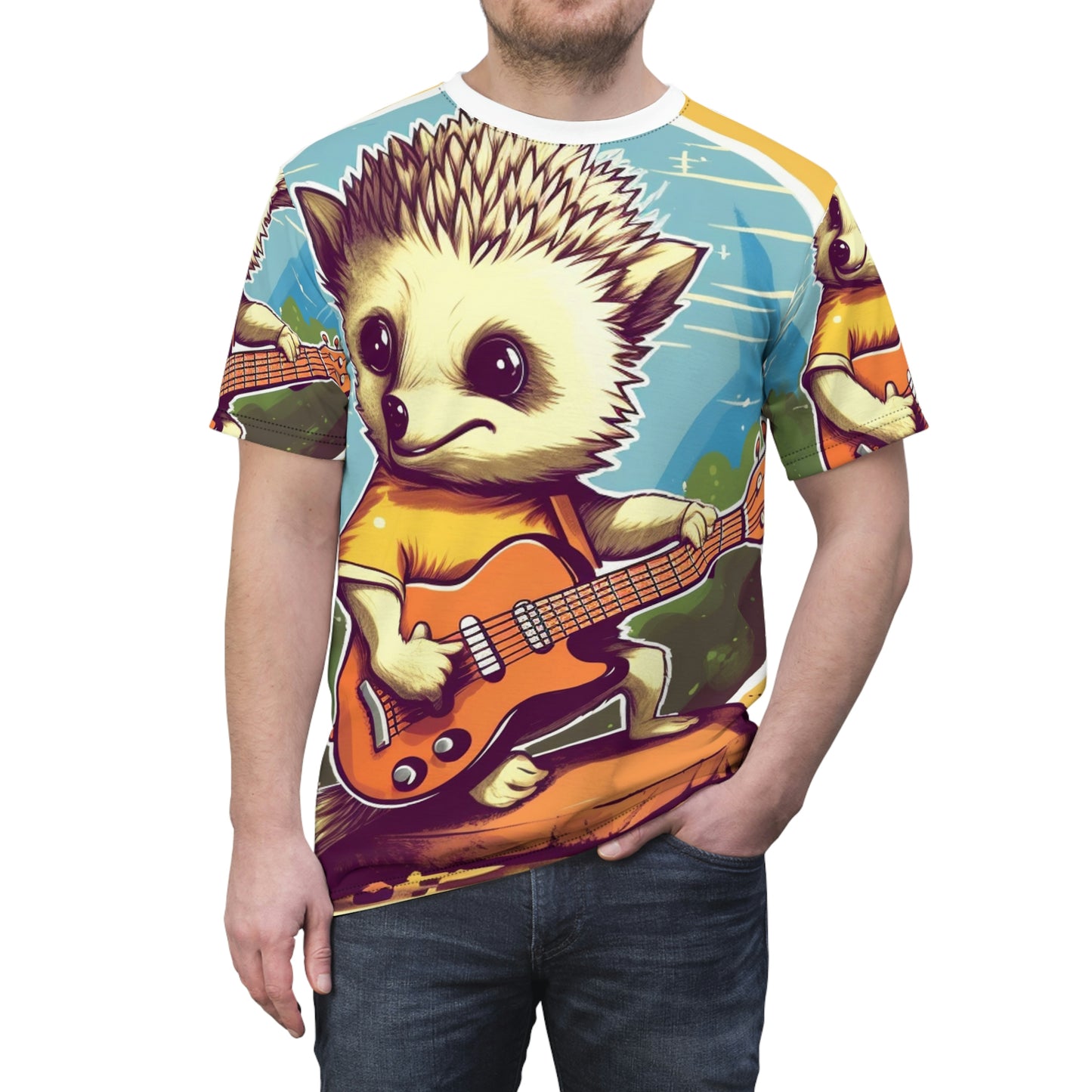 Hedgehog Guitar Band Musician Furry Cute Graphic Unisex Cut & Sew Tee (AOP)