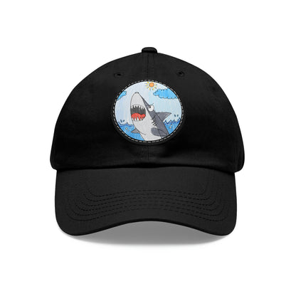 Shark Jaw Teeth Attack Ocean Sea Creature Dad Hat with Leather Patch (Round)