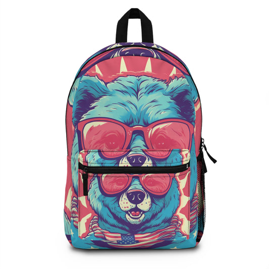 4th of July Festive Fun: Cute Patriotic Bear Graphic USA Style Backpack