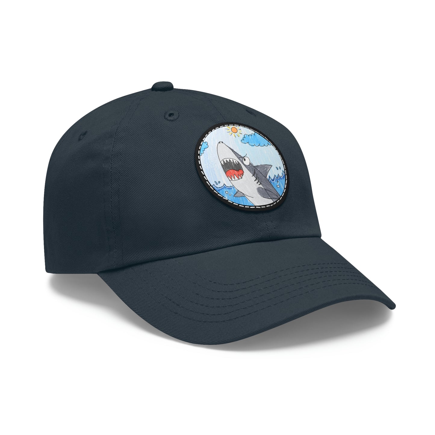 Shark Jaw Teeth Attack Ocean Sea Creature Dad Hat with Leather Patch (Round)