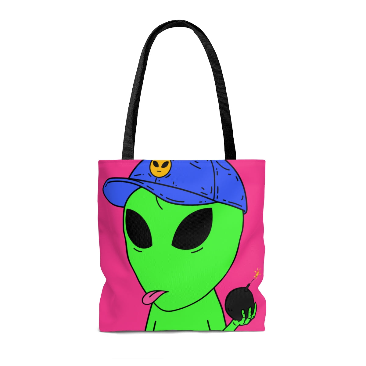 Green Alien Bomb Wield Hand Blue Visi Hat Visitor AOP Tote Bag