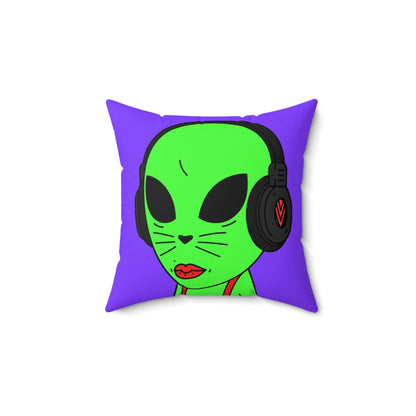 Cat Heart Nose Alien Green Headphones Red Suspenders Spun Polyester Square Pillow