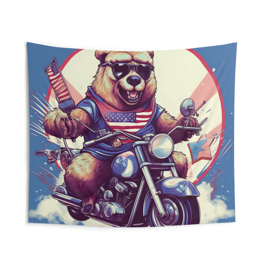 Roaring American Pride: Patriotic Bear 独立記念日 オートバイ アドベンチャー 屋内壁タペストリー