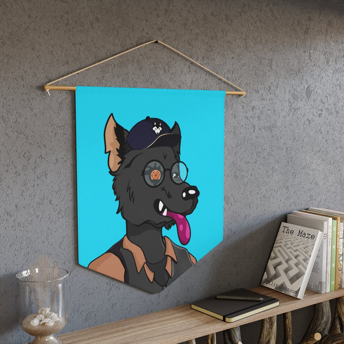 Cyborg Wolf Detective Tongue Out Round Wolve Glasses Pennant