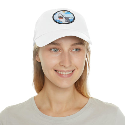 Shark Jaw Teeth Attack Ocean Sea Creature Dad Hat with Leather Patch (Round)