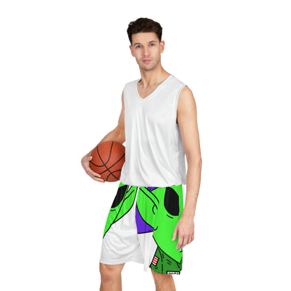 Green Military Army Jacket pointy ear Visitor Alien Basketball Shorts (AOP)