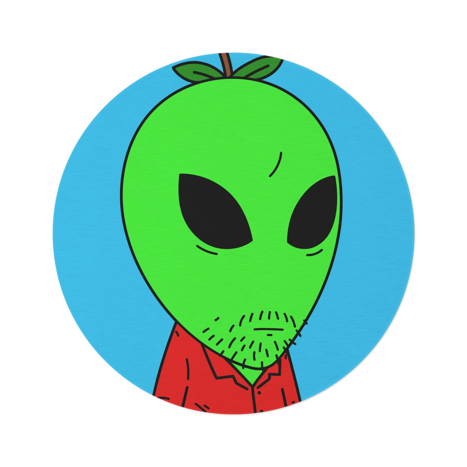 Green Apple Head Alien Unshaven Red Collar Shirt Visitor Round Rug - Visitor751