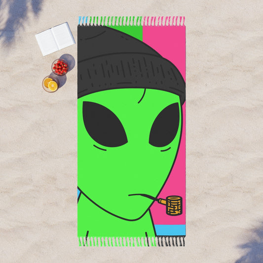 Pipe Smoking Green Visitor Black Hat Alien Boho Beach Cloth