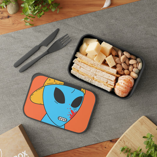 Blue Blood Visitor Alien Cartoon PLA Bento Box with Band and Utensils