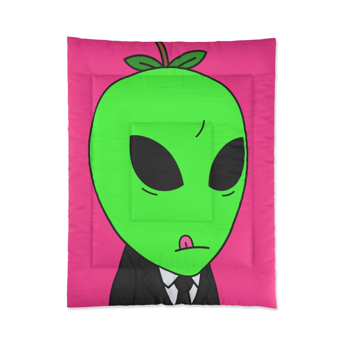 Green Apple Head Tongue Out Black Business Suit Visitor Bed Comforter
