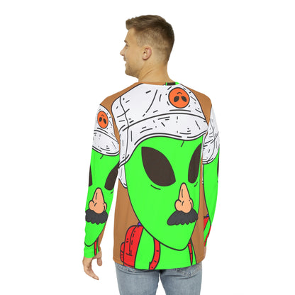 Visitor Green Alien Space Traveler Men's Long Sleeve AOP Shirt