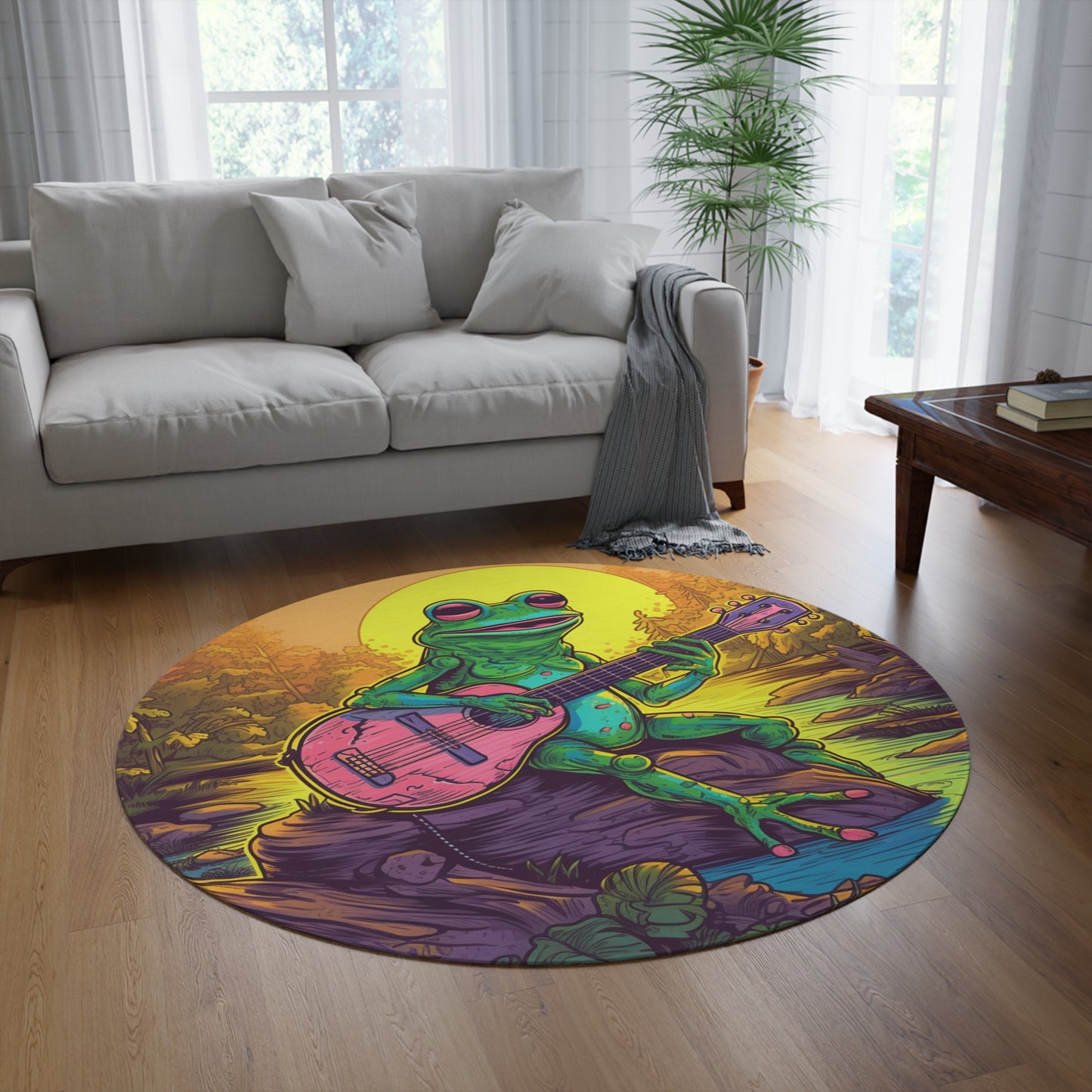 Pink Guitar Swamo Frog Outdoor Adventure Music Graphic Round Rug