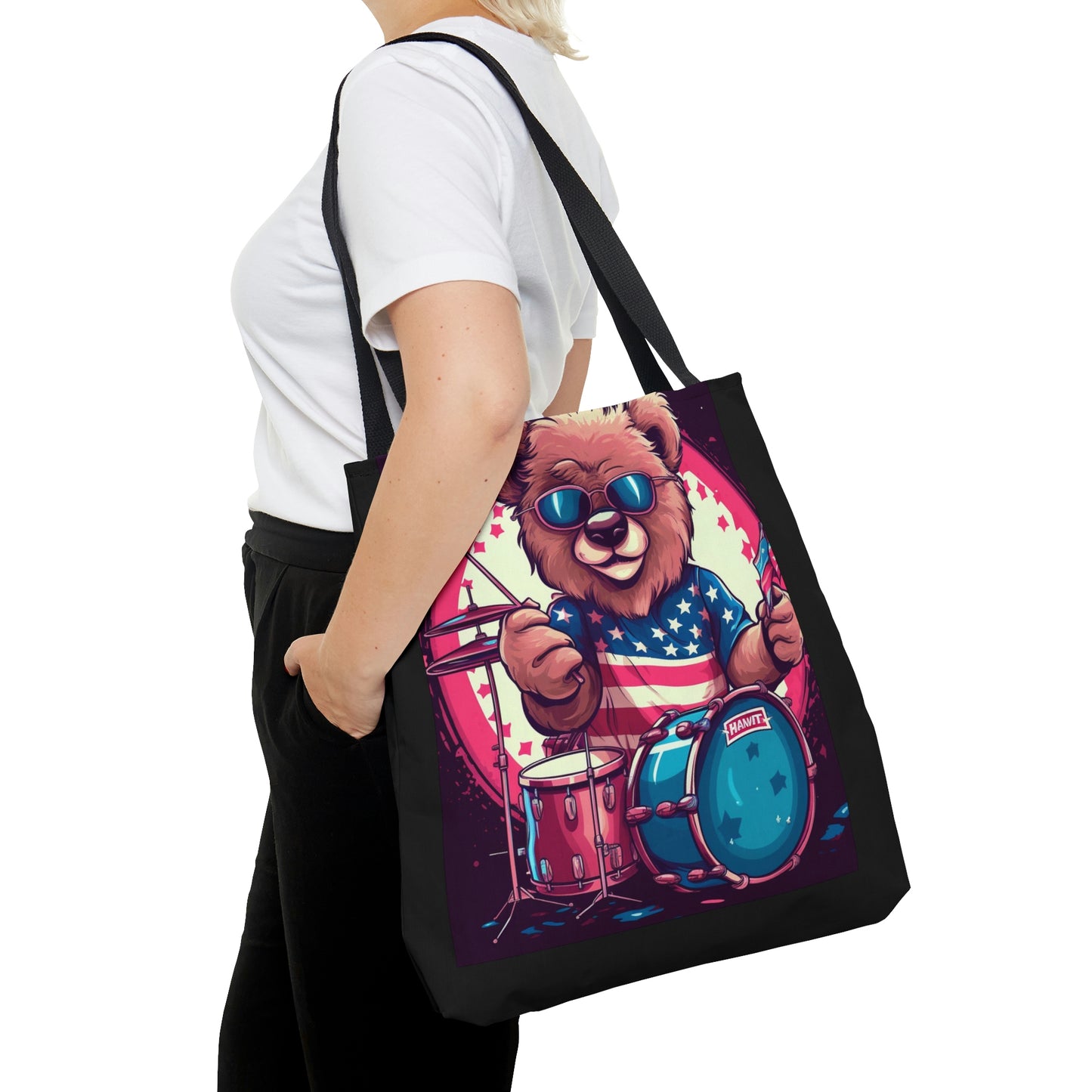 Drumroll for Freedom: Celebrate 4th of July with the Patriotic Bear's Rhythms Tote Bag (AOP)