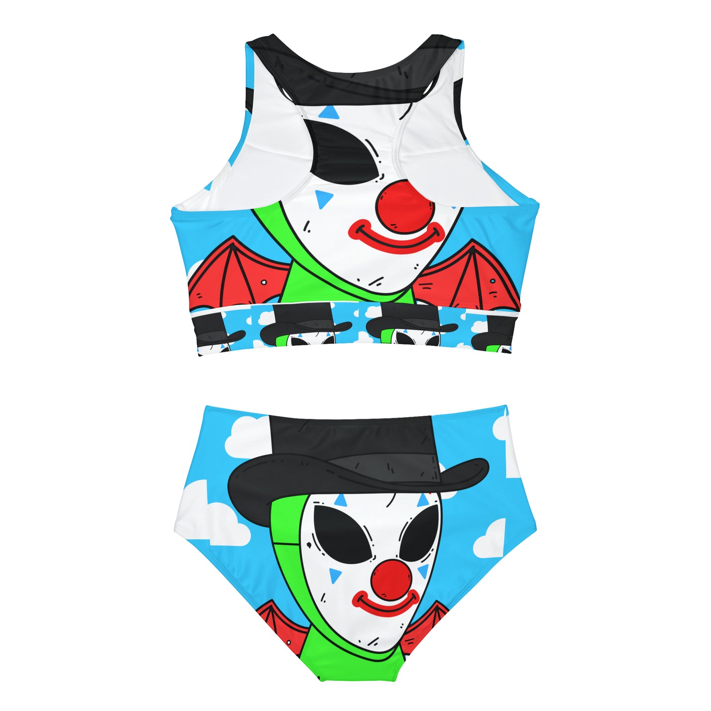 Clown Visitor Green Alien w/ Devil Wings Sporty Bikini Set (AOP)