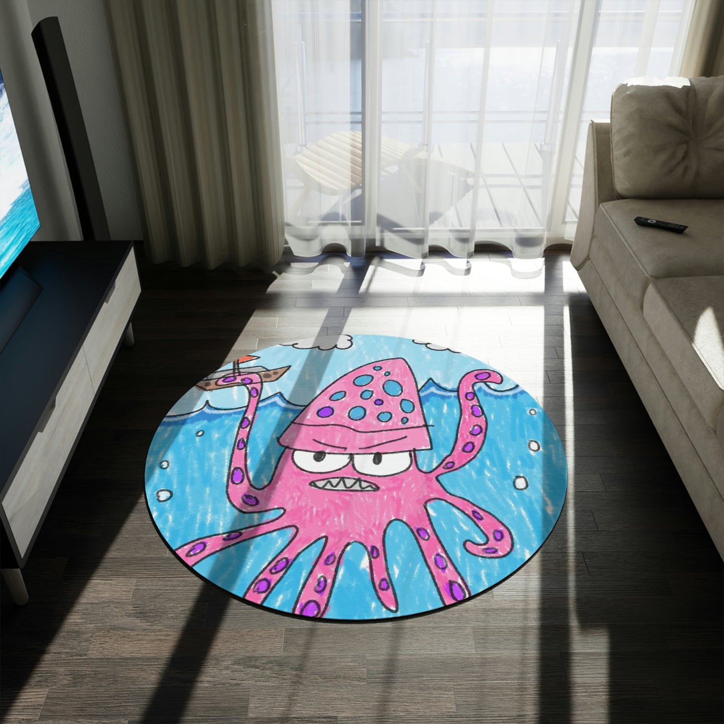 The Kraken Octopus Clean Graphic Round Rug