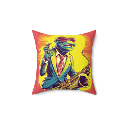 Frog Playing Saxophone Instrument Music Graphic Spun Polyester Square Pillow