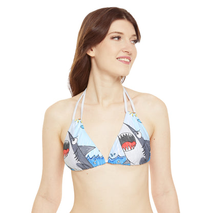 Shark Jaw Teeth Attack Ocean Sea Creature Strappy Bikini Set (AOP)