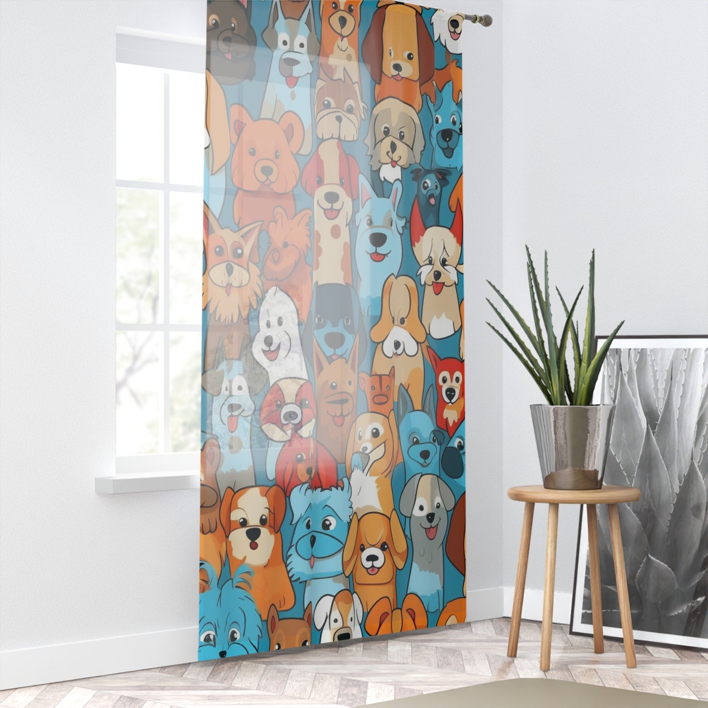 Cute Cartoon Dogs Whimsical Pattern Design Window Curtain