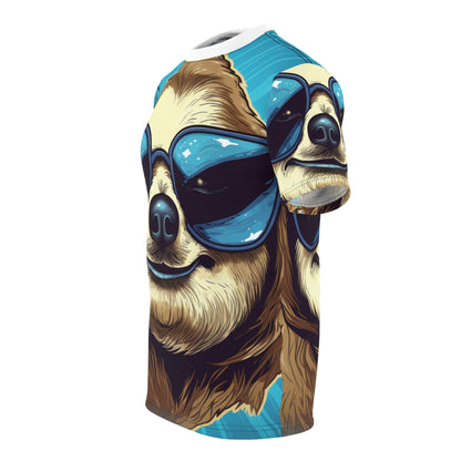 Retro Space Sloth Animal Design Unisex Cut & Sew Tee (AOP)