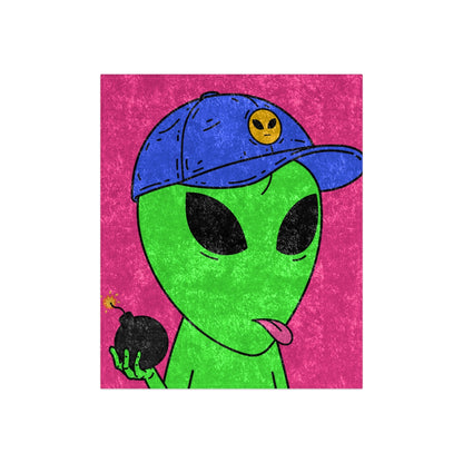 Green Alien Bomb Wield Hand Blue Visi Hat Visitor Crushed Velvet Blanket - Visitor751