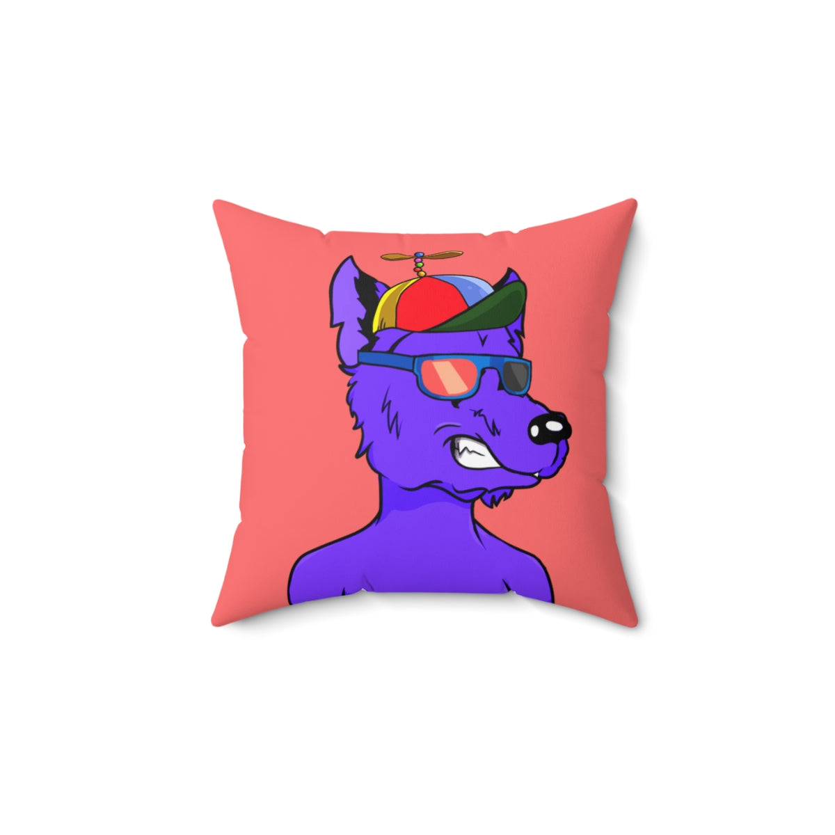 Cyborg Wolf Purple Fur Propeller Hat Colored Sunglasses Spun Polyester Square Pillow