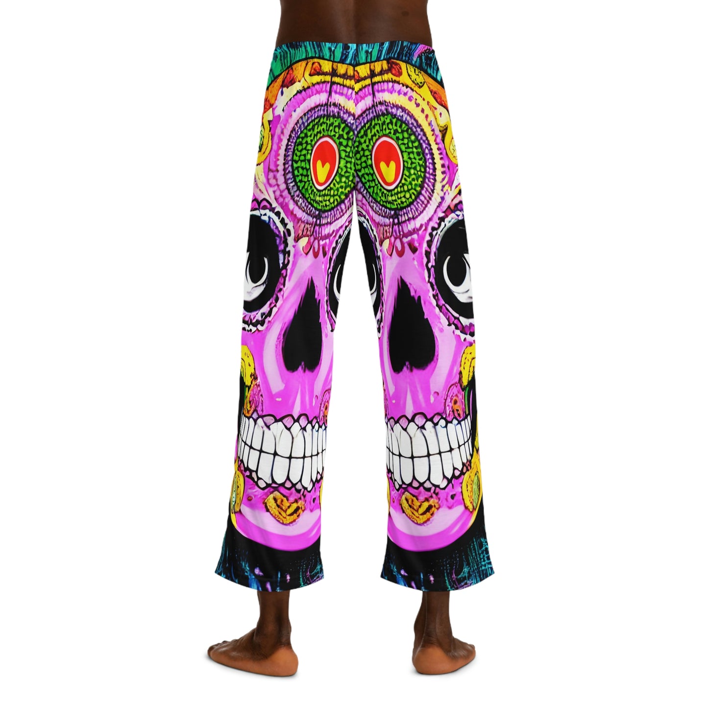 Trippy psychedelic Skull Skeleton Head Face Men's Pajama Pants (AOP)