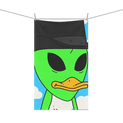 The Visitors Green Alien Duck Black Top Hat Kitchen Towel