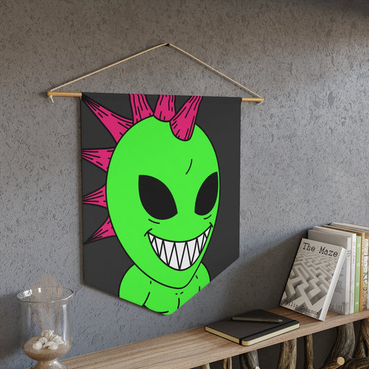 Spiked Pink Hair Muscle Big Smile Green Alien Visitor Pennant