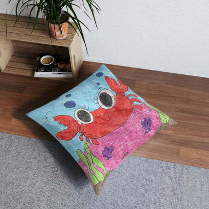 Lobster Crab Graphic Sea Lovers Tufted Floor Pillow, Square