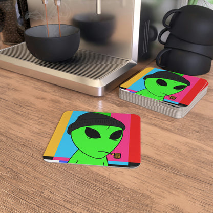 Pipe Smoking Green Alien Black Beanie Coasters (50, 100 pcs)