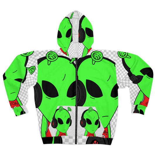 Music Heaphones Tech Alien AOP Unisex Zip Hoodie