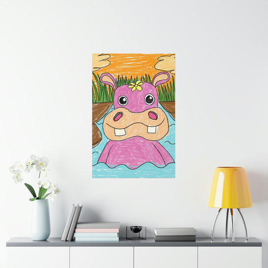 Hippo Hippopotamus Animal Creature Graphic Premium Matte Vertical Posters