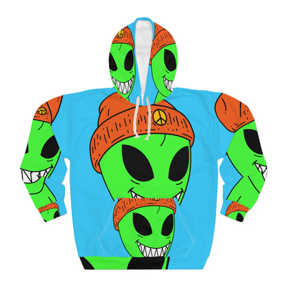 Peace Alien Visitor Smile Graphic AOP Unisex Pullover Hoodie