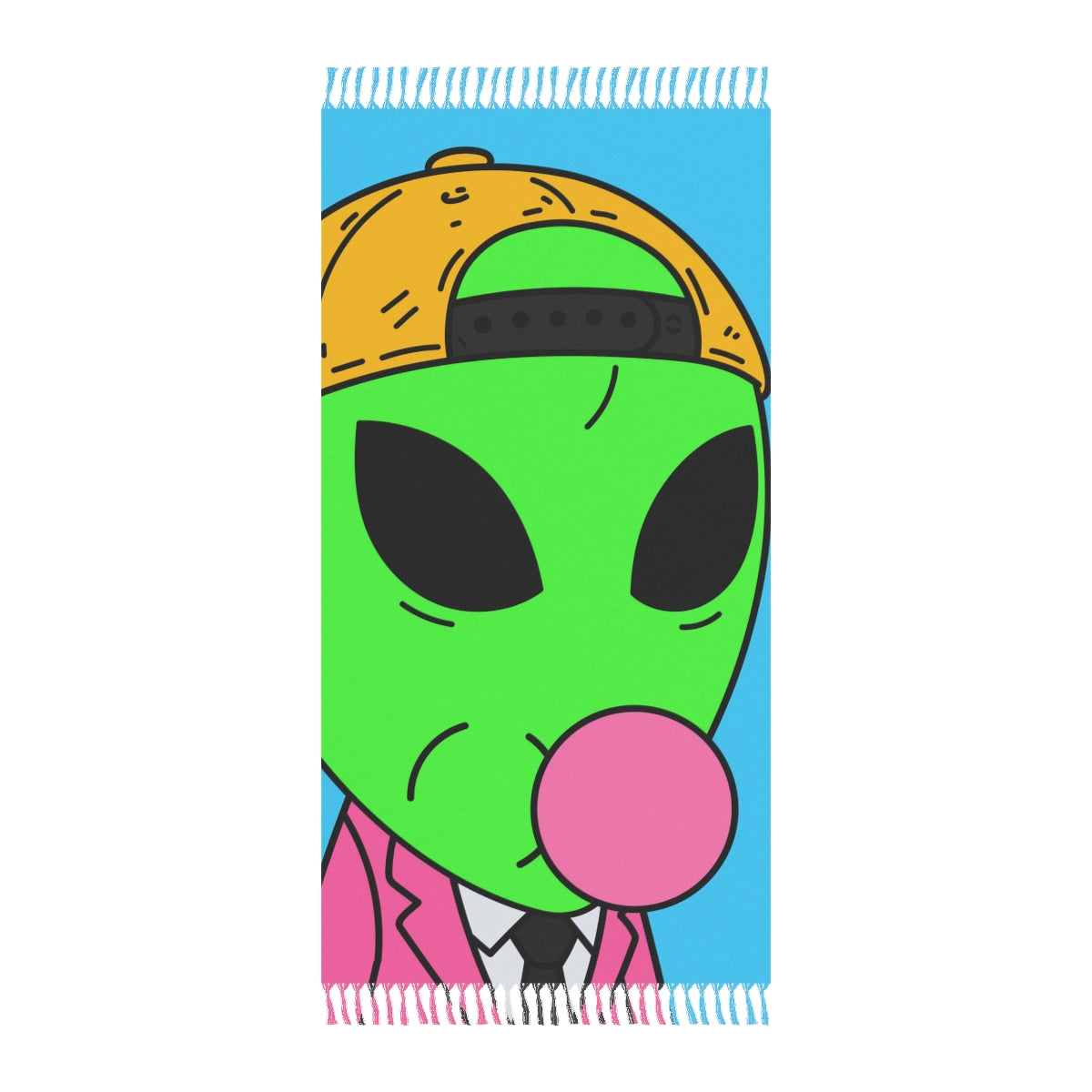 Pink Suit Bubble Gum Visitor Green Alien with Yellow Cap Boho Beach Cloth