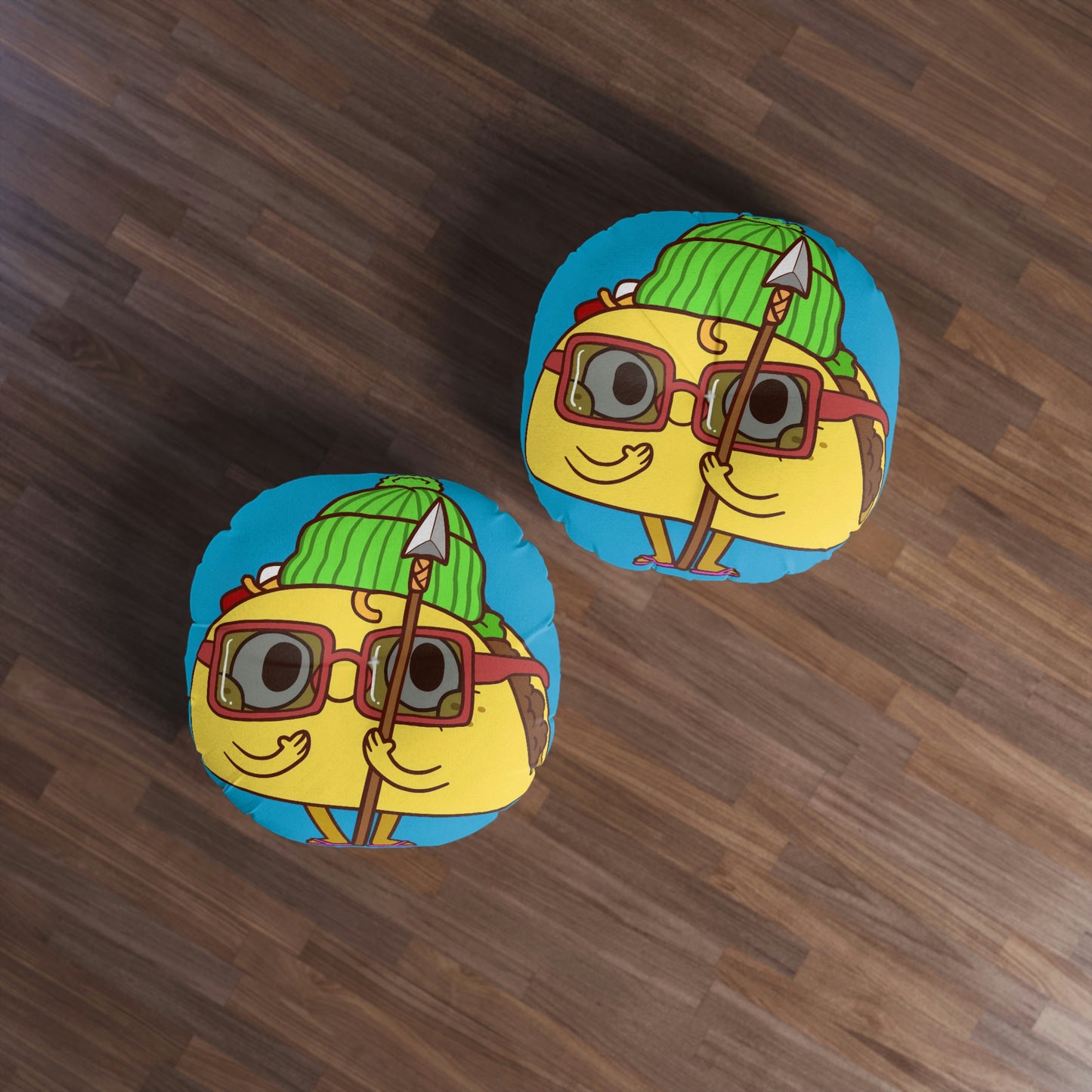 Almohada de suelo con mechones de taco tribal, redonda 