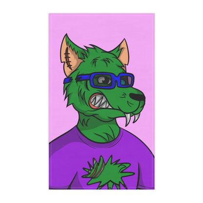 Wolf Green Fur Cyborg Wolve Glasses Purple Shirt Sci fi Tea Kitchen Towel