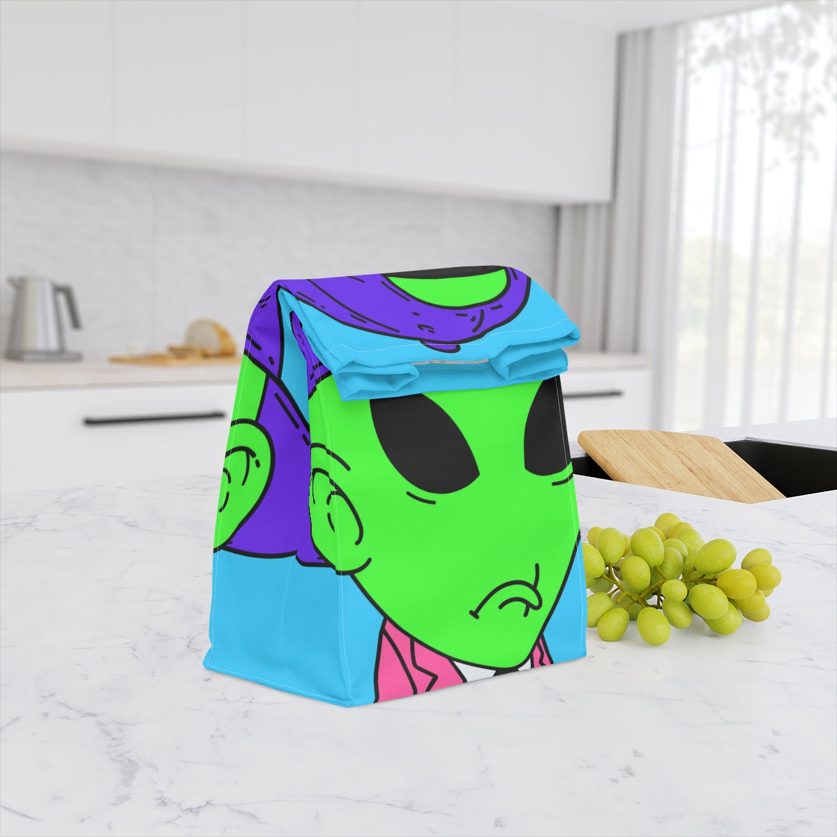 Pink Suit Small Ears Sad Face Purple Hat Green Visitor Polyester Lunch Bag