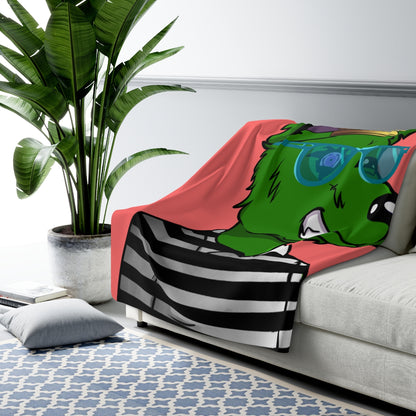 Cyborg Wolf Green Wolve Fur Striped Shirt Gold Sailor Hat Blue Glasses Sherpa Fleece Blanket