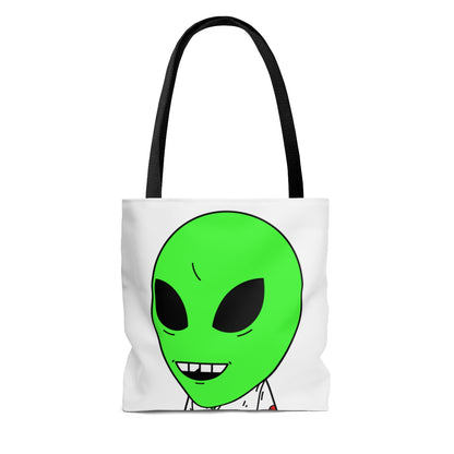 Visi Jersey Chipped Tooth Large Smile Face Green Alien Visitor AOP Tote Bag