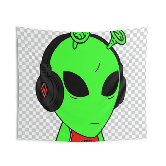 Alien Music Headphone Podcast Character Visitor Indoor Wall Tapestries