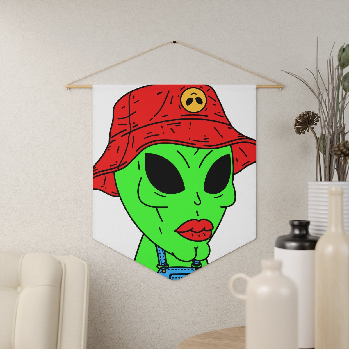 Viejo Alien Verde Barbilla Fuerte Sombrero Visi Rojo Pantalón Granjero Banderín Visitante