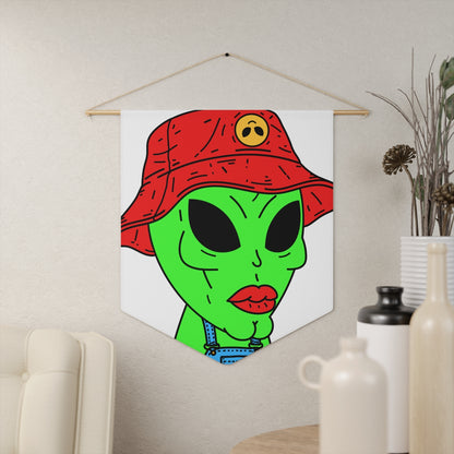 Old Green Alien Strong Chin Red Visi Hat Farmer Trouser Visitor Pennant