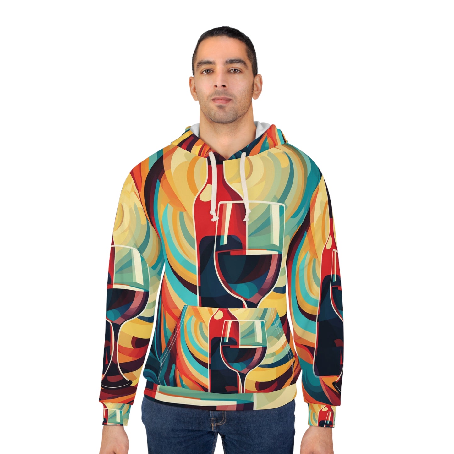 Wine Lover Abstract - Sudadera con capucha unisex con diseño de botella y vidrio (AOP)