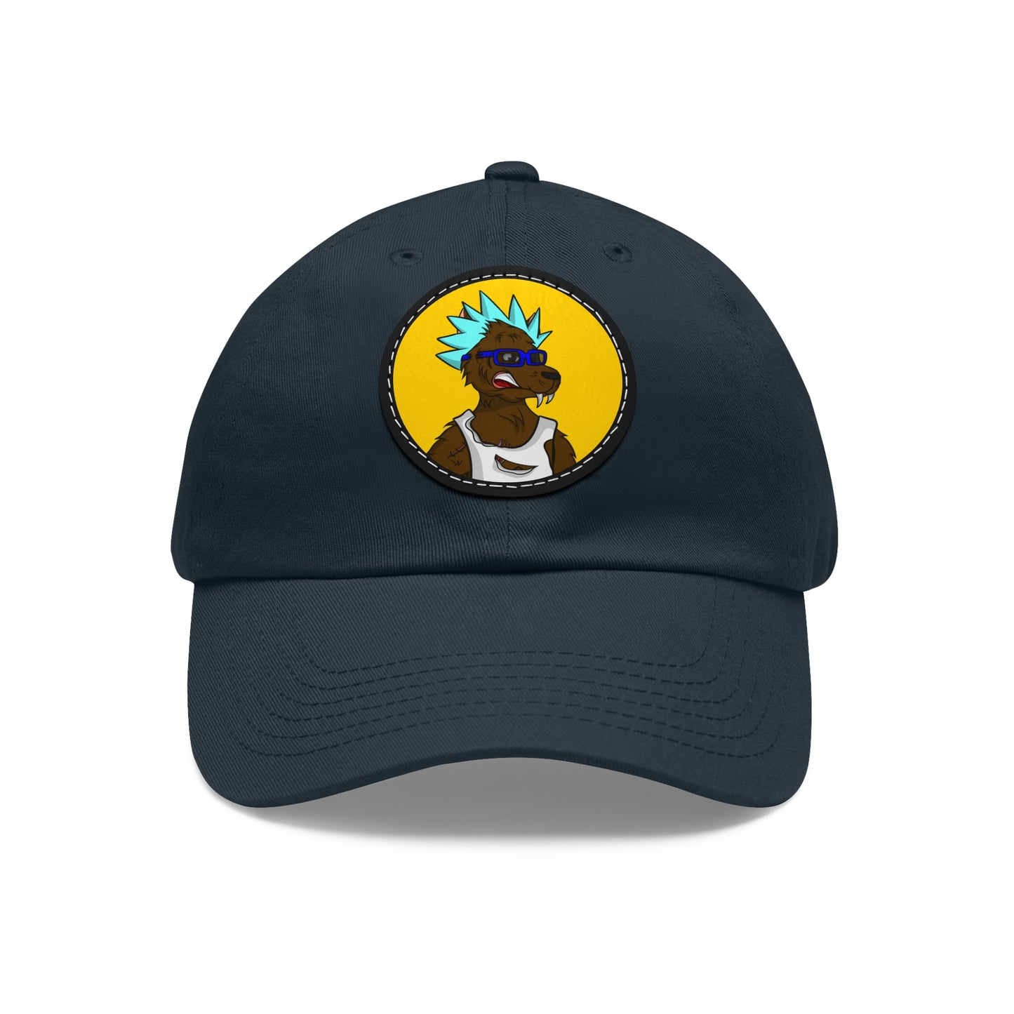 Spiky Blue Hair Cartoon Werewolve Wolf Dad Hat with Leather Patch (Round)