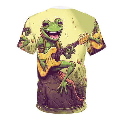 Frog Swamp Creature Stump Guitarist ミュージカルグラフィック ユニセックス カットソー Tシャツ (AOP) 