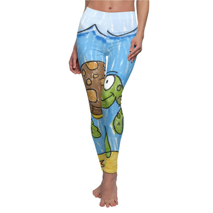 Sea Turtle Beach Sand Ocean Women's Cut & Sew Casual Leggings