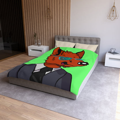 Cyborg Wolf Grey Suit Black Tie Blue Glasses Orange Fur Microfiber Duvet Cover