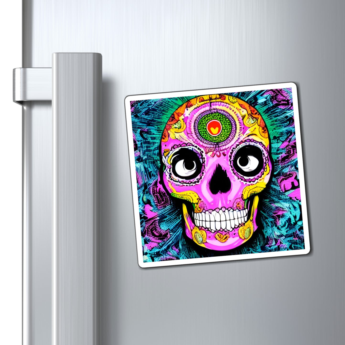 Trippy psychedelic Skull Skeleton Head Face Magnets