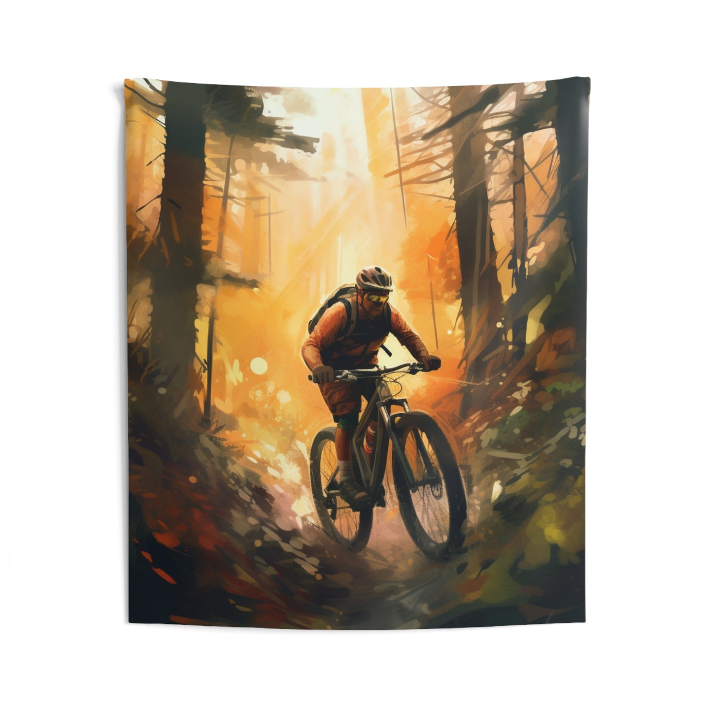 Mountain Bike Adventure - Forest Trail Graphic Indoor Wall Tapestries